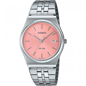 Reloj de pulsera CASIO Collection MTP-B145D-4A, correa gris plata, dial rosa, hombre