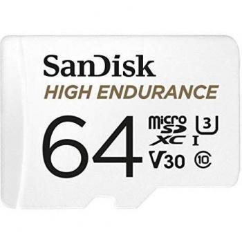 SanDisk HIGH Endurance microSDXC 64GB for Home Security and Dashcam, with SD Adapter, up to 100MB/s Read and 40MB/s Write, Class 10, U3, V30
