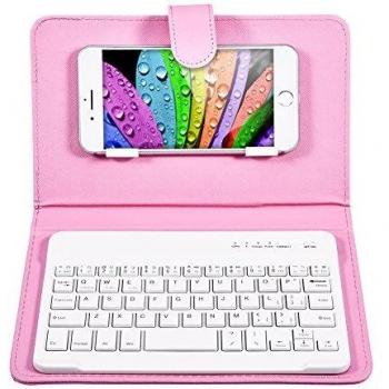 VBESTLIFE Wireless Tastiera del Telefono Custodia con Tastiera per Telefono Bluetooth Universal Wireless Tastiera del Telefono Custodia Cover Senza Fili con Supporto per Telefono iOS/Android (Rosa)