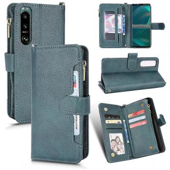 Funda Magnética de Cuero Premium para Sony Xperia 5 III con Bolsillo y Correa Verde A