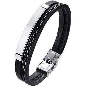 LEGADO Pulsera de Cuero PU y Acero Inoxidable para Hombre