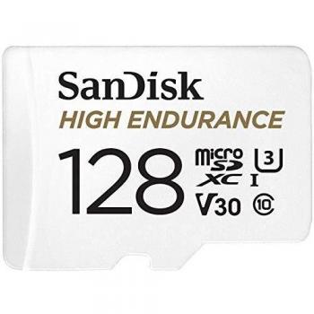 SanDisk HIGH Endurance microSDXC 128GB per Videosorveglianza Domestica e Dashcam con Adattatore SD, fino a 100MB/s in Lettura e 40MB/s in Scrittura, Classe 10, U3, V30, Bianco