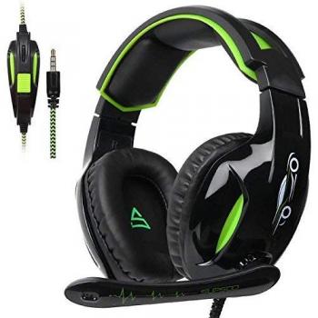 Supsoo G813 cuffie da gioco per Xbox One, 3,5 mm, stereo, cablate, con microfono, cancellazione del rumore e controllo del volume, per Xbox One/PC/MAC/PS4/tablet/telefono (nero & verde)