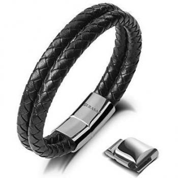 Pulsera de Cuero Hombre 20cm Plata