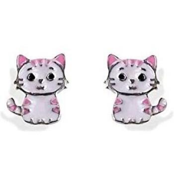 Pendientes de plata Ley 925m niña 6mm gato esmaltado tornillo