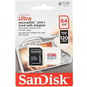 SanDisk Ultra 64 GB microSDXC Memory Card with SD Adapter, A1 App Performance, Up to 120 MB/sec, Class 10, UHS-I