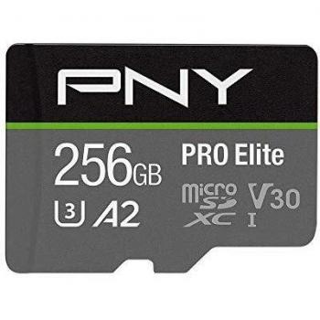 PNY Scheda di memoria microSDXC PRO Elite 256GB + Adattatore SD, Classe 10 UHS-I, U3, V30 per video 4K, A2 App Performance, Velocità di lettura fino a 100 MB/s