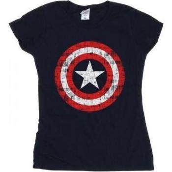 Camiseta Marvel Mujer Capitán América Escudo Rayado L Azul Marino