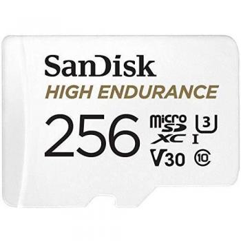 SanDisk High Endurance 256 GB microSDXC Card for Home Security and Dashcam, with SD Adapter, up to 100MB/s Read and 40MB/s Write, Class 10, U3, V30