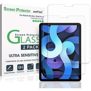 AmFilm Vetro Temperato Pellicola Protettiva per iPad Air 4 (2020) e iPad Pro 11 (2020 / 2018 Modello), Zero Bolle (Facile Installazione) Protezione Schermo Compatibile con Apple Pencil (2 Pezzi)