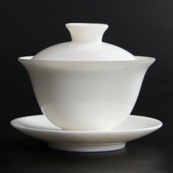 Juego de té Gaiwan chino, taza con tapa y platillo de porcelana blanca