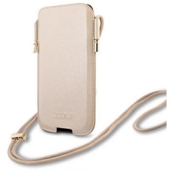 Bolso para smartphone 6,1'' Bandolera de cuero Saffiano dorado