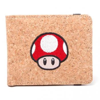 Bioworld Nintendo Super Mario Bros. Red Mushroom Bi-Fold Cork Wallet, (Mw120205Ntn) Funda de Tarjeta de Crédito, 17 cm, Marrón