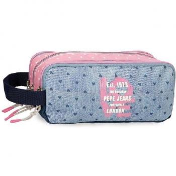Estuche Pepe Jeans Noni denim triple compartimento