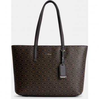 Bolso Tote Mediano de Material Reciclado en Marrón con Estampado de Logos Calvin Klein