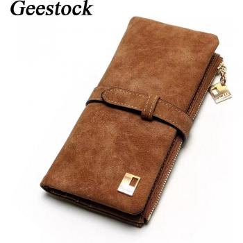 Billetera de Ante para Mujer con Cordón y Cremallera