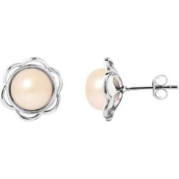 Perla Rosa Flor: Pendientes de Plata 925