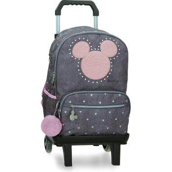 Mochila Escolar Mickey Studs con Doble Compartimento y Rueda Negra