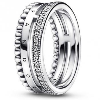 Anillo Pandora Signature Logo Pavé y Cuentas