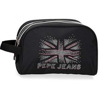 Pepe Jeans Ada Neceser Doble Compartimento Adaptable Negro 26x16x12 cms Poliéster