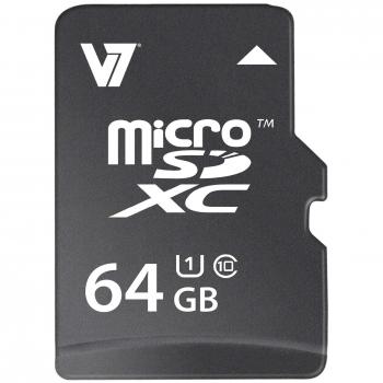 V7 VAMSDX64GUHS1R-2E 64GB Micro SDXC Memory Card Class 10 + SD Adapter (UHS-I, ECC, ISP, 22MB/s Read, 15MB/s Write)