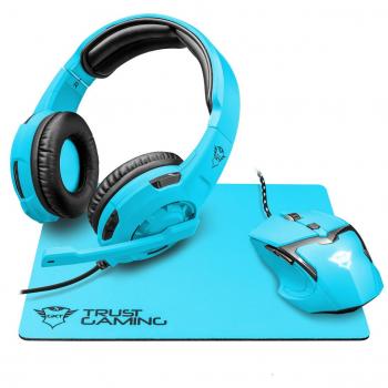 Trust GXT 790-SB Spectra Set Gaming 3-in-1, Mouse, Auricolari e Tappetino per Mouse, Blu