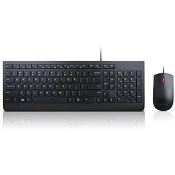 Lenovo Essential Wired Combo Cablato, USB Kit tastiera, mouse pulsanti multimedia, A prova di schizzi Francese, AZERTY Nero