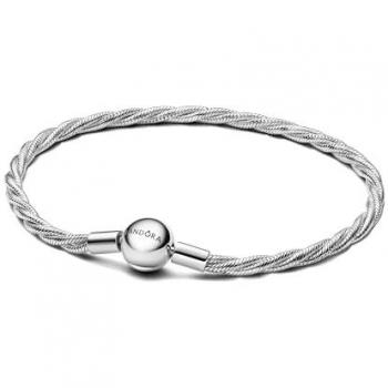 Pulsera Pandora Cadena de Serpiente Trenzada con Cierre de Bola en Plata de Ley | 17 cm