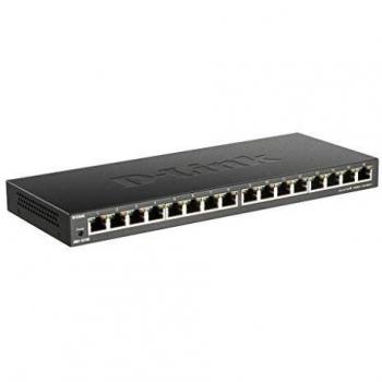 D-Link DGS-1016S Switch Unmanaged Gigabit a 16 porte, senza ventole, struttura in metallo, posizionamento su desktop o con montaggio a parete, plug-and-play, QoS 802.1p, EEE 802.3az