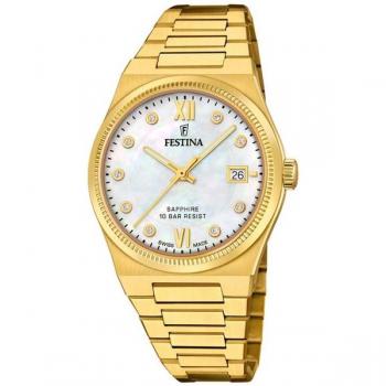 Reloj FESTINA SWISS Para Mujer F20039 Swiss Made Caja de Acero inoxidable 316l Dorado