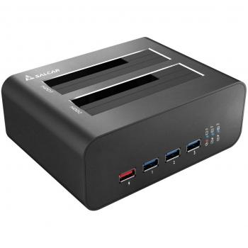 SALCAR Aluminum HDD Dock USB SATA Dual bay Super Speed USB 3.0 con hub USB 3.0 e Porta di Ricarica USB Rapida per HDD e SSD SATA I/II/III da 2,5 Pollici e 3,5 Pollici