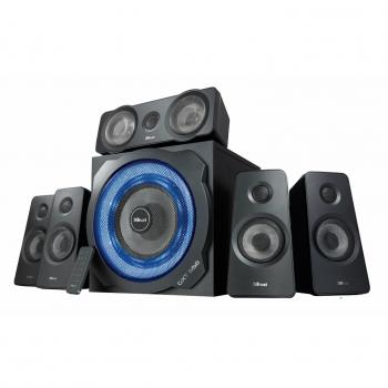 Trust Gaming Gxt 658 Sistema Set Di Altoparlanti Surround 5.1, Con Subwoofer Illuminato Led Blu, Potenza Totale Di 180 Watt, Nero