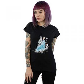 Camiseta de Algodón Disney Frozen Elsa y Olaf Mujer S Negra