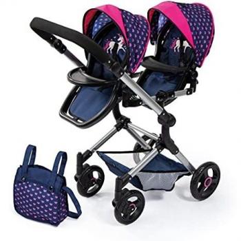 Bayer Design Cochecito de Muñeca Gemelas Azul con Unicornio