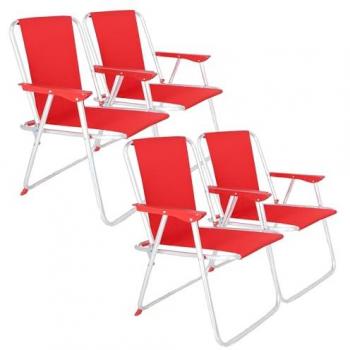 Silla de Playa Plegable Metálica Roja