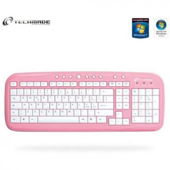 Techmade Tastiera Multimediale Media Control Rosa/Bianco