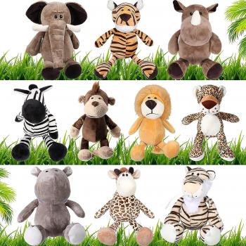Peluche Safari Infantil 10x11.8″ – Elefante, Jirafa, León, Tigre y Más