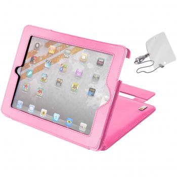 DURAGADGET Soporte y Funda de Piel Rosa para Apple iPad2 Ultima Generación iPad 2
