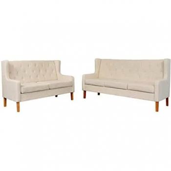 VidaXL Set Sofás 2 Piezas Tela Blanco Crema