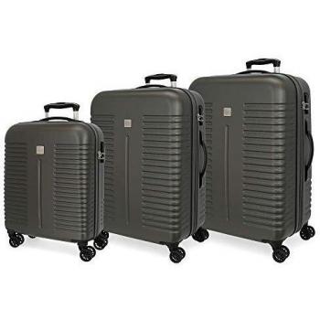 Roll Road India Juego de Maletas Gris 55/70/80 cms Rígida ABS Cierre combinación 220L 4 Ruedas Dobles Equipaje de Mano