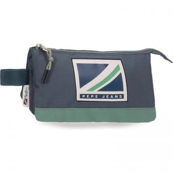 Pepe Jeans. Estuche Pepe Jeans Tom tres compartimentos azul oscuro