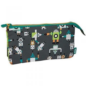 MILAN Estuche 5 Compartimentos Happy Bots Gris