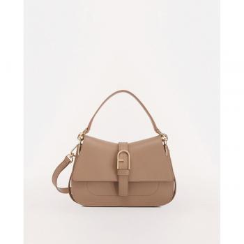 Bolso de mano pequeño Furla Flow de piel beige con bandolera desmontable