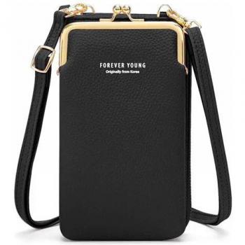 Bandolera Polipiel Granulada para Smartphone Negro