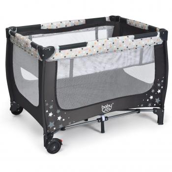 Costway Parque Multifuncional para Niños Cuna Portátil Plegable de Bebé con 2 Ruedas Centro Actividad 125 x 65 x 76 cm Gris