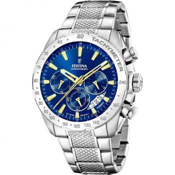 Reloj Festina Timeless Chronograph F20668/2 Azul Correa De Acero Inoxidable 316l, Hombre