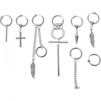 Set de 8 Pendientes Unisex Lady Hip Hop Acero Inoxidable