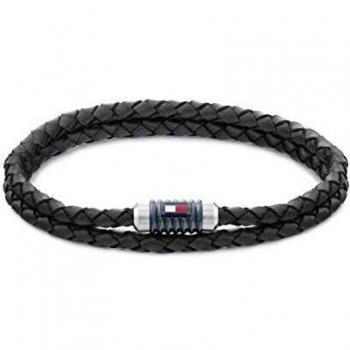Tommy Hilfiger Pulsera de Piel Negra para Hombre