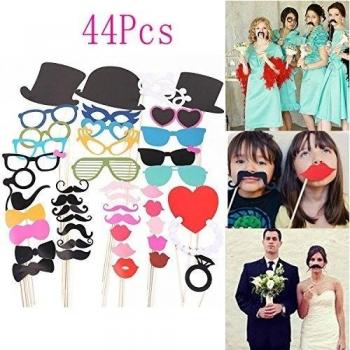 BEETEST 44pcs Set DIY Photo Booth Props Atrezzo Favorecer Incluyendo Bigotes Gafas Pelo Arcos Sombreros labios coronas para el partido, de la graduación,boda, cumpleaños del favor(44pcs)