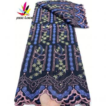 Tela de encaje rojo africano para vestido, 5 yardas, gasa suiza, bordado de algodón YA4571B-2